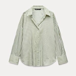 Zara poplin shirt. Button down green/shite top. Size L. Brand new with tags